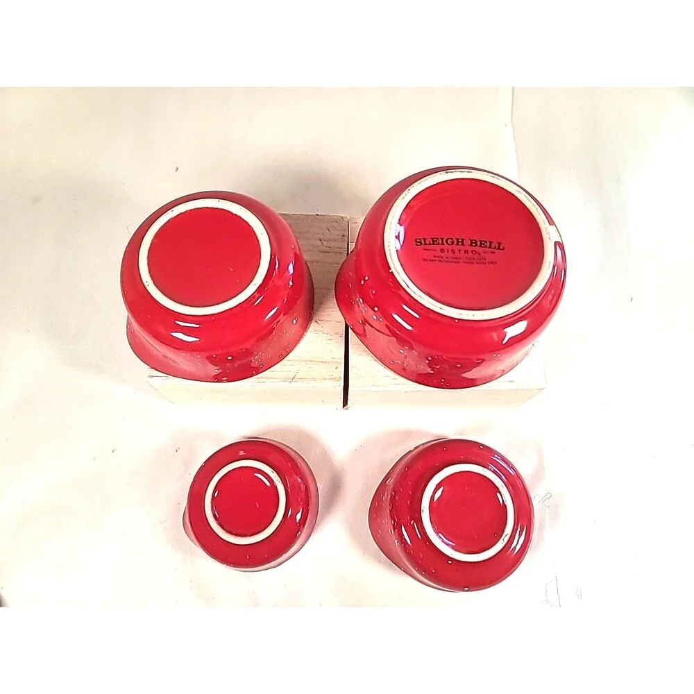 Nesting Sleigh Bell Bistro Measuring Cups Red  1c, 1/2c 1/3c 1/4c Set of 4